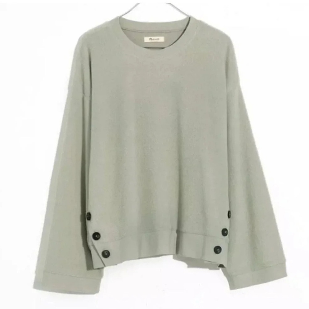 Madewell Pullover Women’s Large Brushed Side-Button Relaxed Fleece Sweatshirt